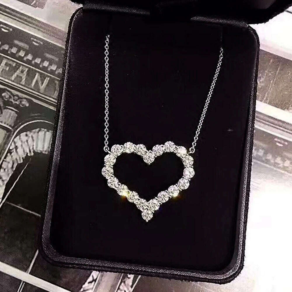 CAOSHI Delicate Exquisite Heart Necklaces for Women Stylish Bridal Wedding Jewelry Charming Crystal Pendant Trendy Accessories - KIMLUD