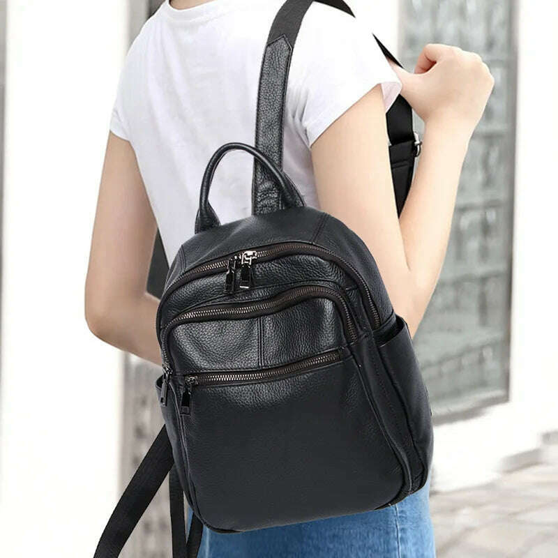 Causal Genuine Leather Backpack Women Real Cowhide Travel Bags Fashion Ladies Cow Leather Double Shoulder Bag - KIMLUD