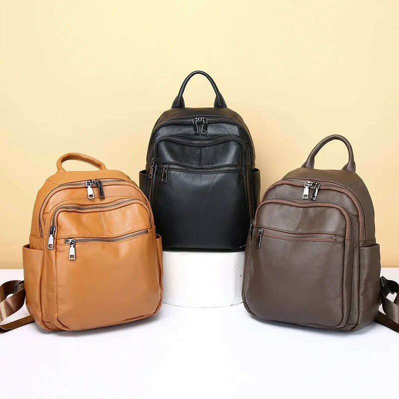 Causal Genuine Leather Backpack Women Real Cowhide Travel Bags Fashion Ladies Cow Leather Double Shoulder Bag - KIMLUD