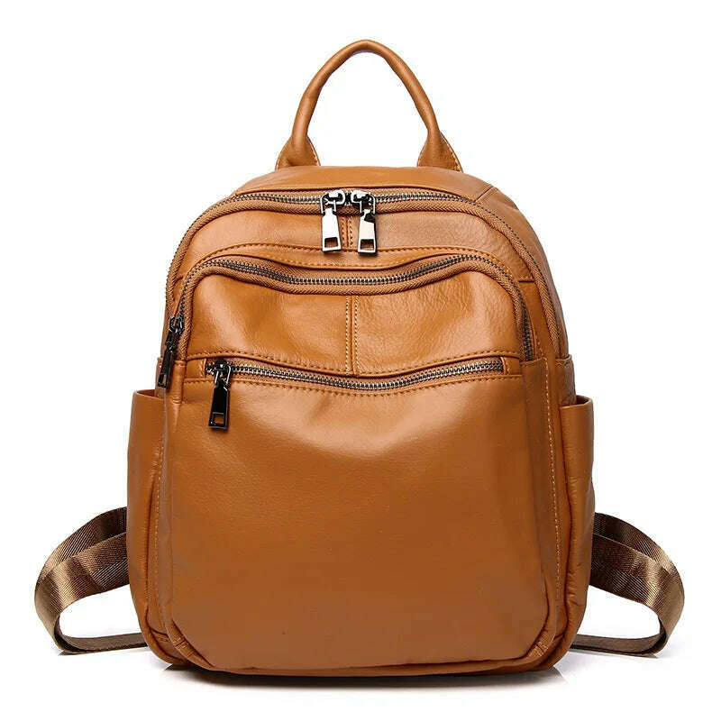 Causal Genuine Leather Backpack Women Real Cowhide Travel Bags Fashion Ladies Cow Leather Double Shoulder Bag - KIMLUD