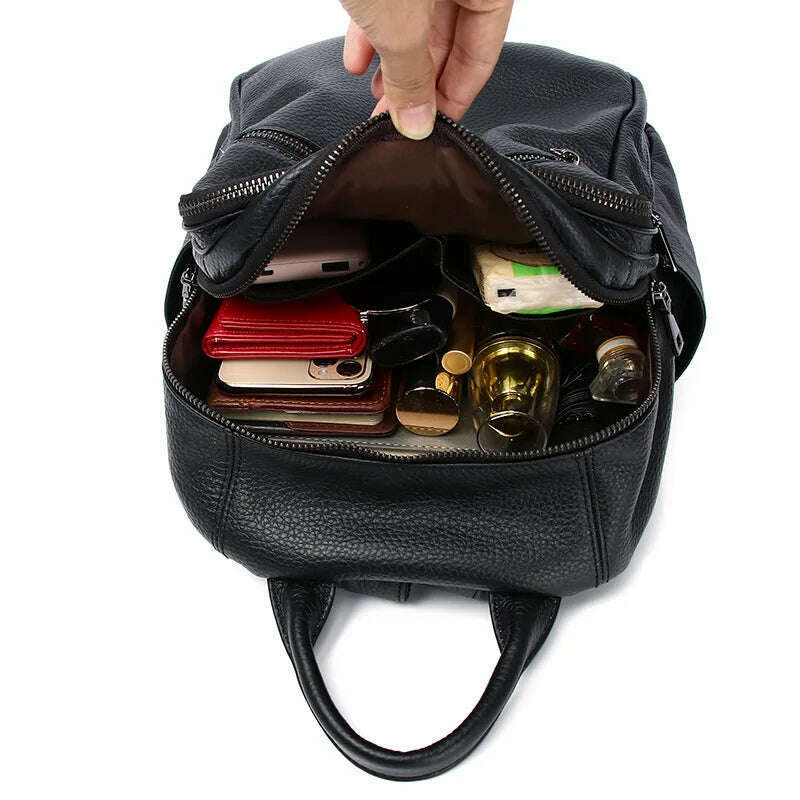 Causal Genuine Leather Backpack Women Real Cowhide Travel Bags Fashion Ladies Cow Leather Double Shoulder Bag - KIMLUD