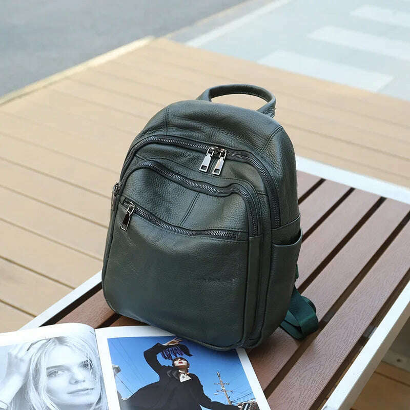 Causal Genuine Leather Backpack Women Real Cowhide Travel Bags Fashion Ladies Cow Leather Double Shoulder Bag - KIMLUD