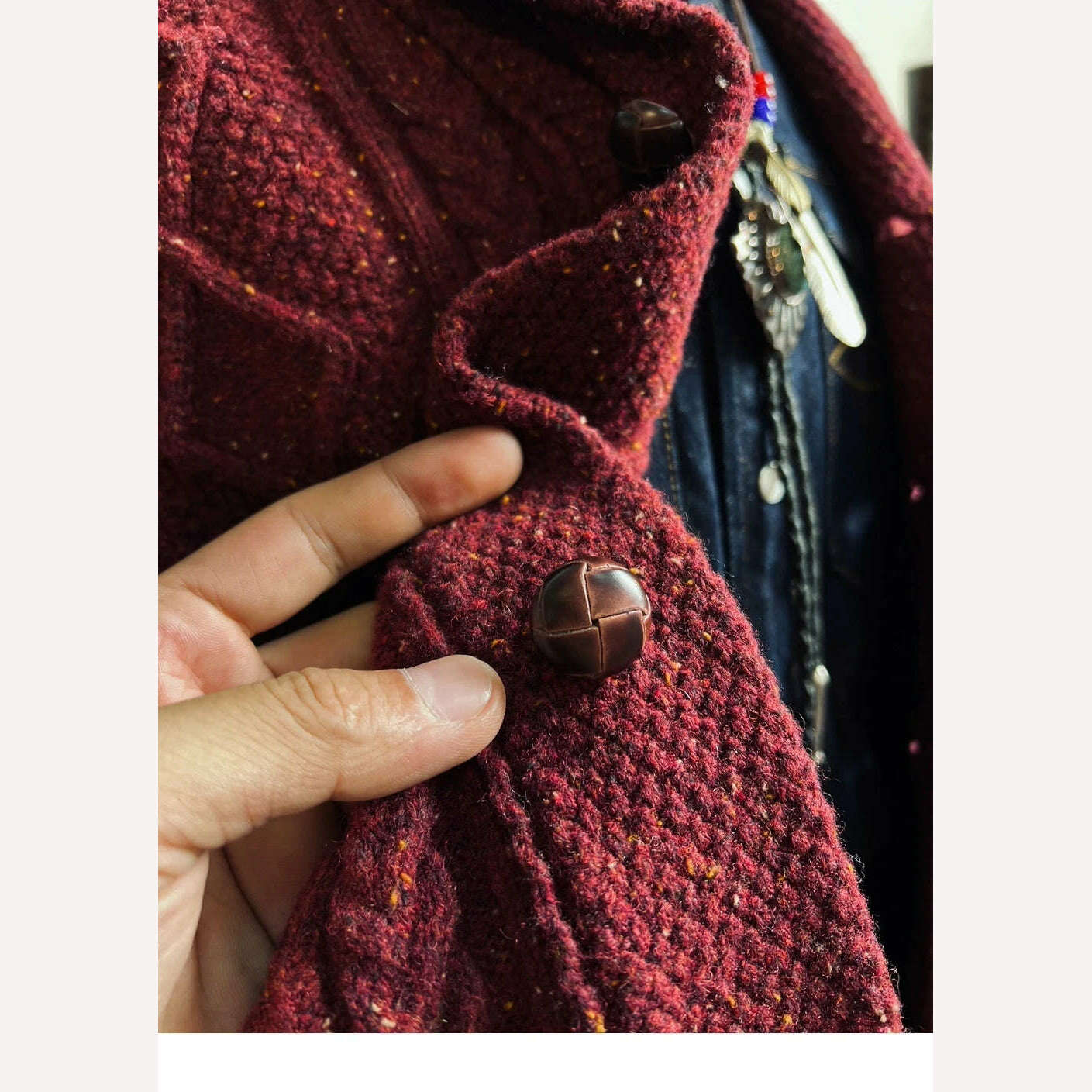CDS570 Cidu Super Top Quality Heavy Thick 550GSM Jumper Big Flexible 100% Merino Wool & Italy Leather Warm Pullover - KIMLUD
