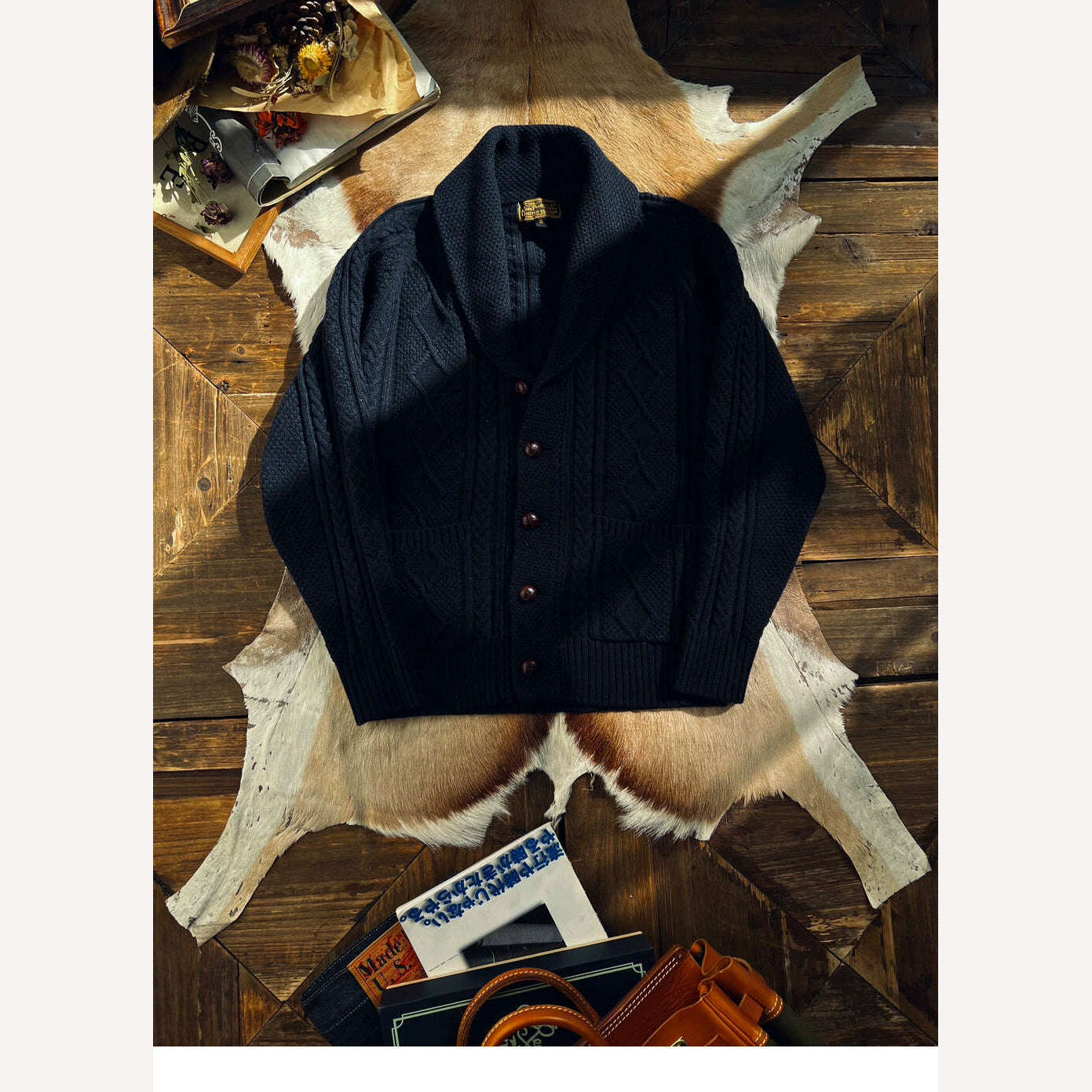 CDS570 Cidu Super Top Quality Heavy Thick 550GSM Jumper Big Flexible 100% Merino Wool & Italy Leather Warm Pullover - KIMLUD