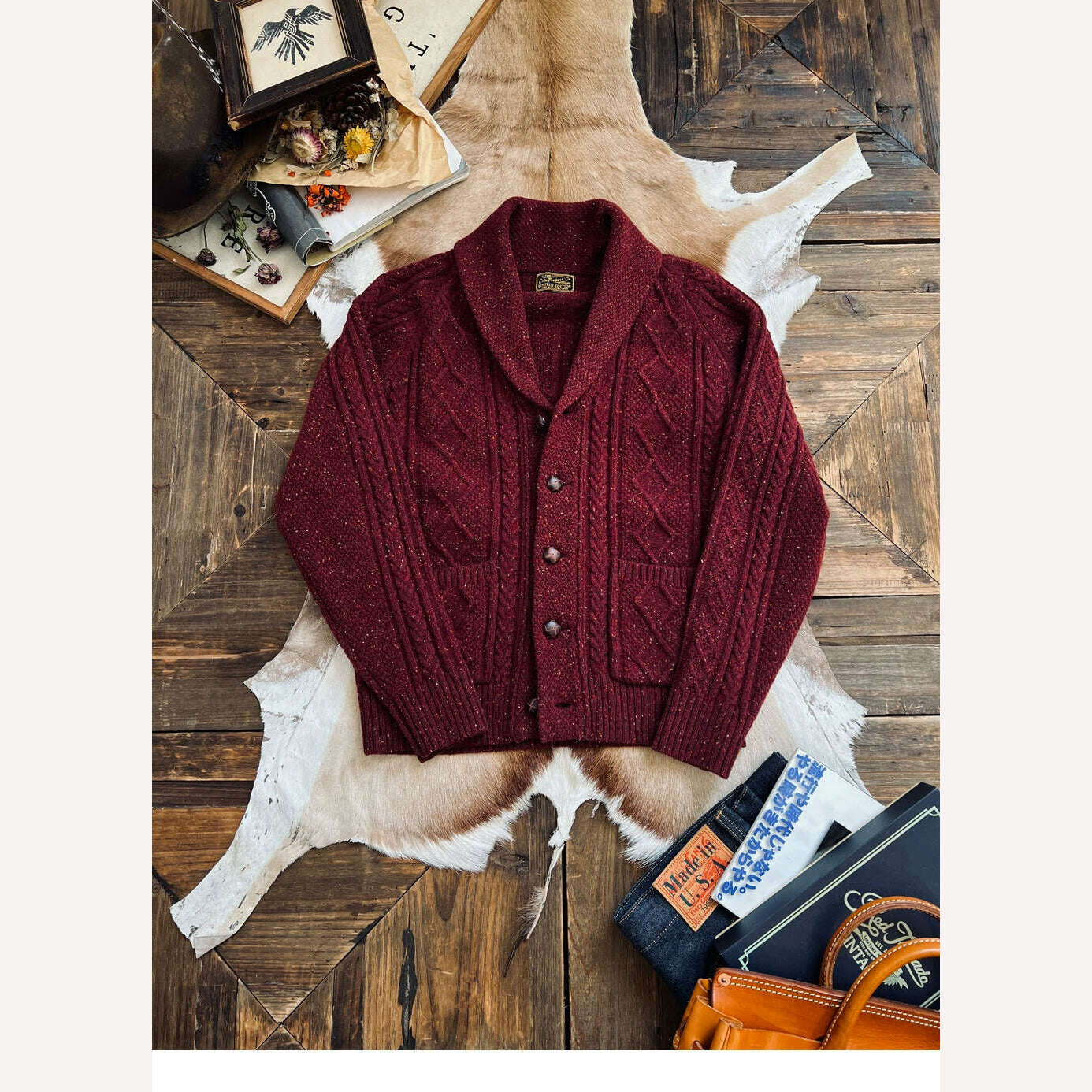 CDS570 Cidu Super Top Quality Heavy Thick 550GSM Jumper Big Flexible 100% Merino Wool & Italy Leather Warm Pullover - KIMLUD