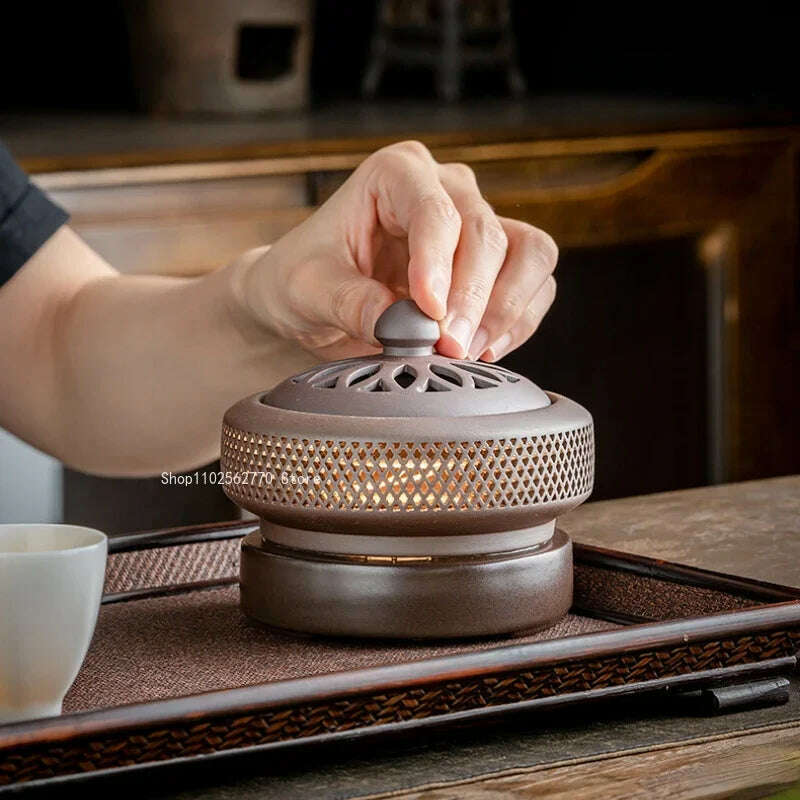 Ceramic Electric Incense Burner Home Indoor Timing Temperature Control Incense Burner Point/seal Incense Powder Heating Tools - KIMLUD
