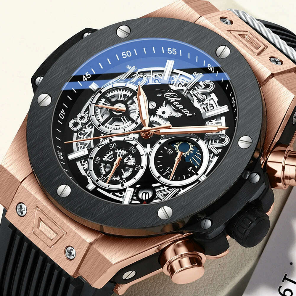 CHENXI 2023 New Watch for Men PU Strap With Chronograph Top Brand Sport Quartz Mens Watches Luminous Waterproof Wristwatch - KIMLUD