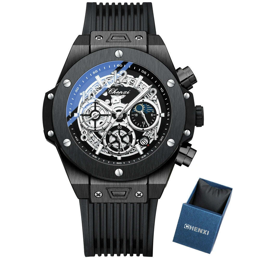 CHENXI 2023 New Watch for Men PU Strap With Chronograph Top Brand Sport Quartz Mens Watches Luminous Waterproof Wristwatch - KIMLUD