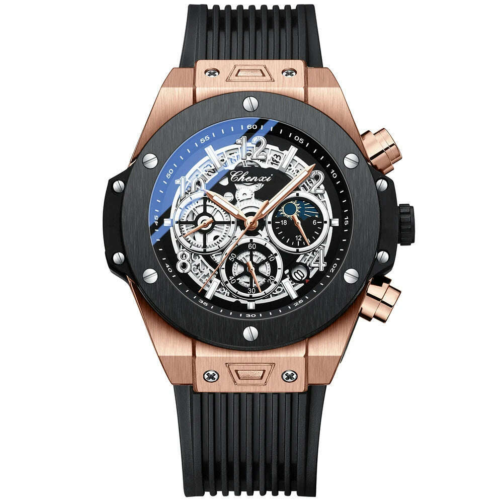 CHENXI 2023 New Watch for Men PU Strap With Chronograph Top Brand Sport Quartz Mens Watches Luminous Waterproof Wristwatch - KIMLUD