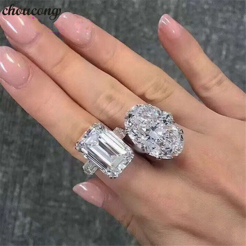 KIMLUD, choucong Luxury Promise Ring Real 925 sterling Silver AAAAA Sona cz Engagement Wedding band Rings For Women Fine Jewelry, KIMLUD Womens Clothes