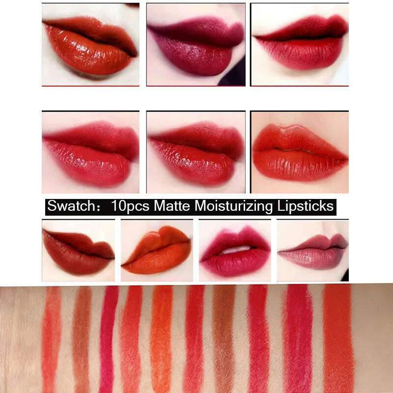 Christmas Lipstick Set Wooden Box Lip Gloss Collection Not Easy to Fade Moisturizing Nude Makeup Kit Birthday Gift 10 Pcs - KIMLUD