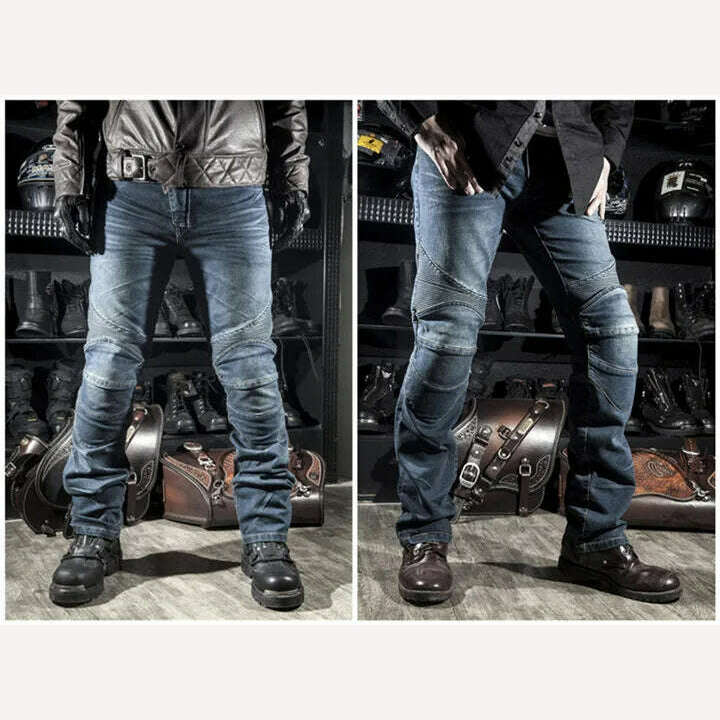 Classic Black Blue Motorcycle Riding Jeans with Knee Hip Pads Motocross Racing Pants Motorbike Cycling Trousers Protective Pants - KIMLUD