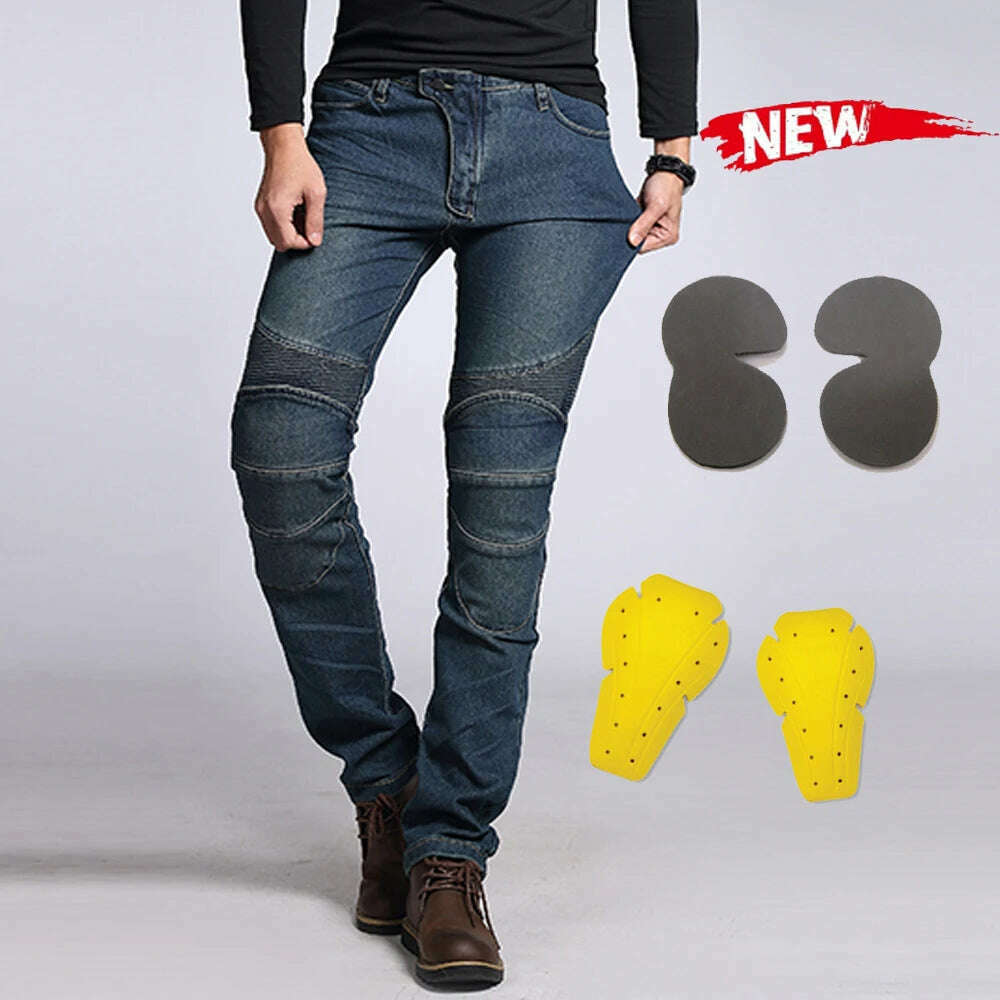 Classic Black Blue Motorcycle Riding Jeans with Knee Hip Pads Motocross Racing Pants Motorbike Cycling Trousers Protective Pants - KIMLUD
