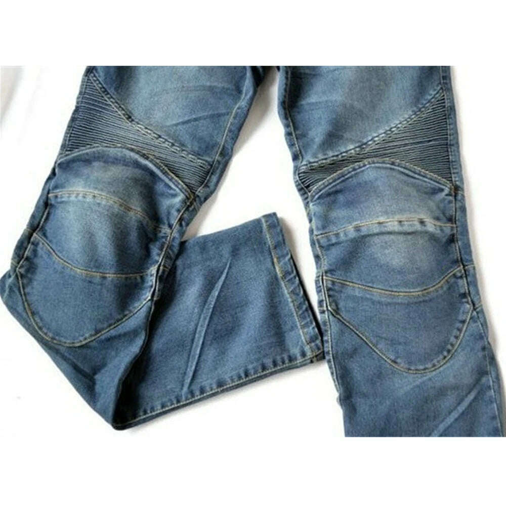 Classic Black Blue Motorcycle Riding Jeans with Knee Hip Pads Motocross Racing Pants Motorbike Cycling Trousers Protective Pants - KIMLUD