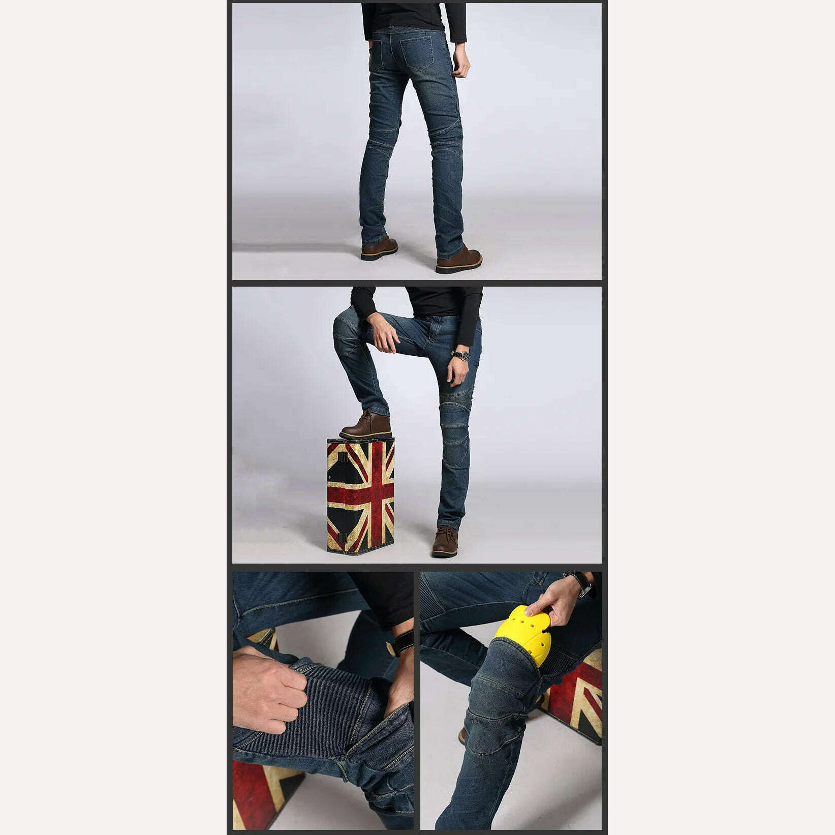 Classic Black Blue Motorcycle Riding Jeans with Knee Hip Pads Motocross Racing Pants Motorbike Cycling Trousers Protective Pants - KIMLUD