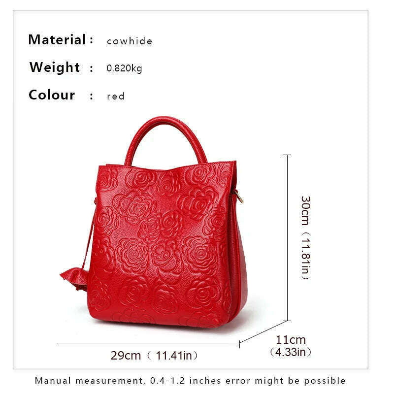 Classic embossed women's bag leather pit bag, large capacity top cowhide cross-body bag - KIMLUD
