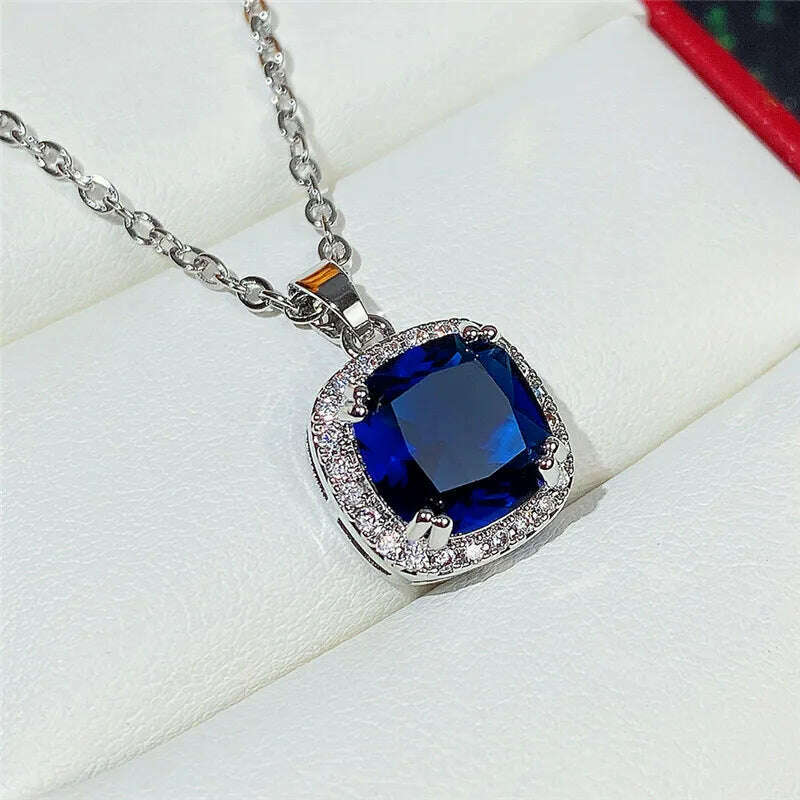Classic Female Rings 925 Sterling Silver Square Blue Zircon Finger Rings for Women Geometric Cubic Zircon Crystal Party Jewelry - KIMLUD