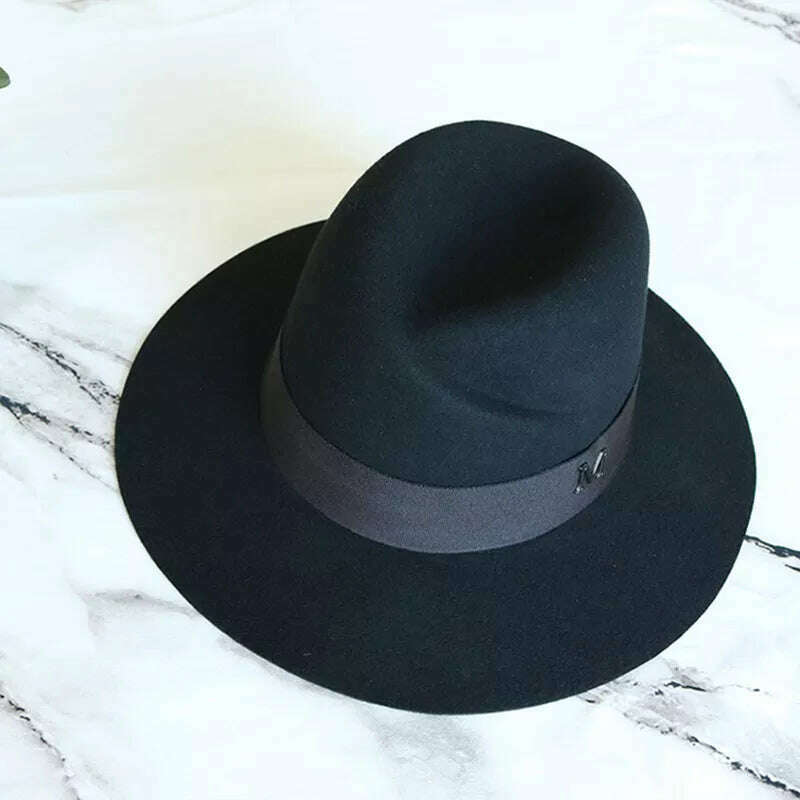 Classical Black Wide Brim Women Hat Wool Fedora Hat Ladies Panama Cloche Hat for Wedding Dress Derby Church Hats Warm - KIMLUD