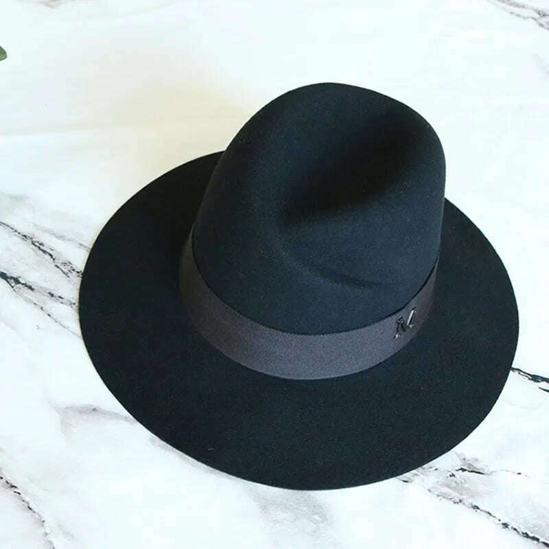 Classical Black Wide Brim Women Hat Wool Fedora Hat Ladies Panama Cloche Hat for Wedding Dress Derby Church Hats Warm - KIMLUD