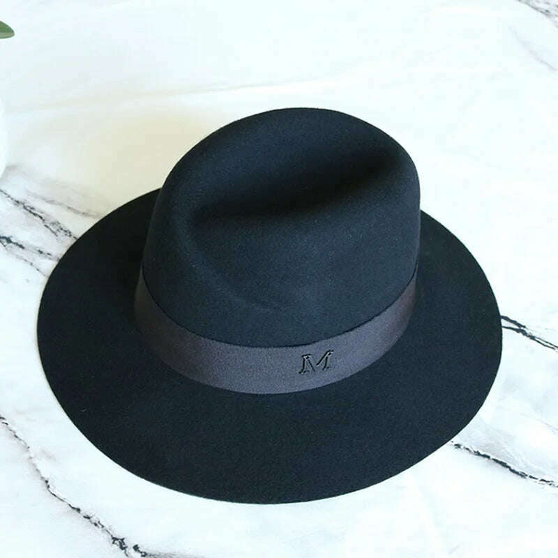 Classical Black Wide Brim Women Hat Wool Fedora Hat Ladies Panama Cloche Hat for Wedding Dress Derby Church Hats Warm - KIMLUD