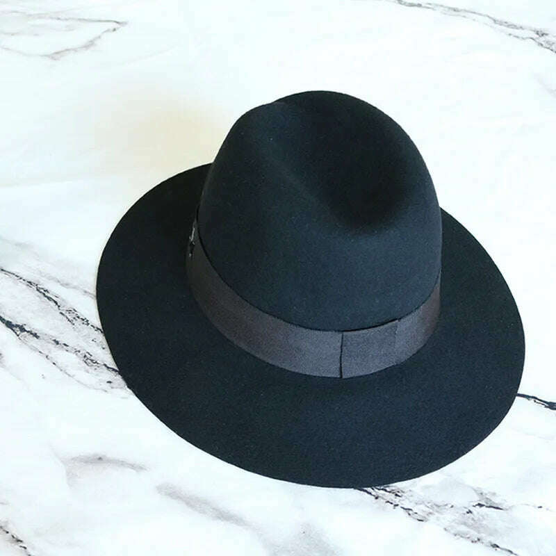 Classical Black Wide Brim Women Hat Wool Fedora Hat Ladies Panama Cloche Hat for Wedding Dress Derby Church Hats Warm - KIMLUD