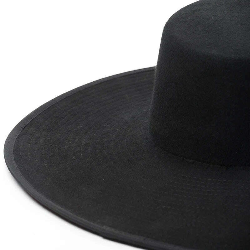 Classical Unisex Wide Brim Splice Two Tone Wool Fedora Winter Warm Wide Brim Women Hats Red Black Ladies Church Derby Dress Hat - KIMLUD
