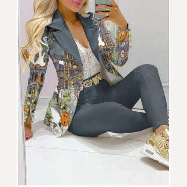 CM.YAYA Elegant INS Paisley Butterfly Blazer Suit and Pants Two 2 Piece Set for Women 2022 Autumn Winter Street Outfit Tracksuit - KIMLUD