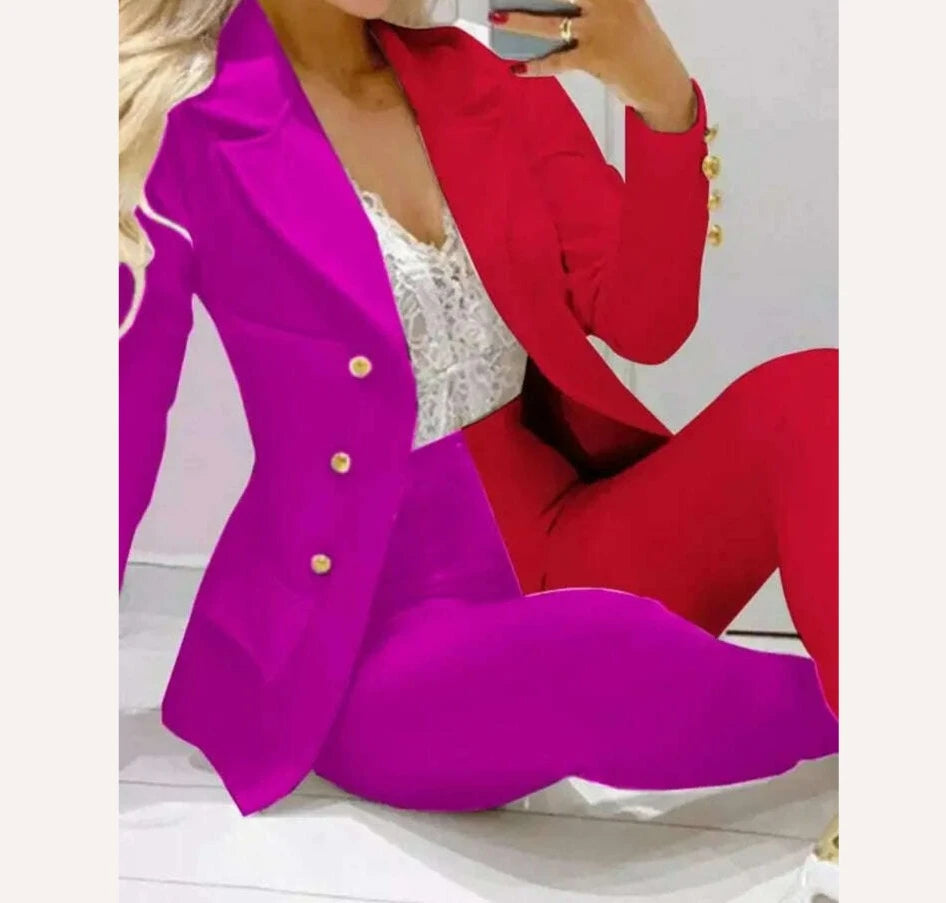 CM.YAYA Elegant INS Paisley Butterfly Blazer Suit and Pants Two 2 Piece Set for Women 2022 Autumn Winter Street Outfit Tracksuit - KIMLUD