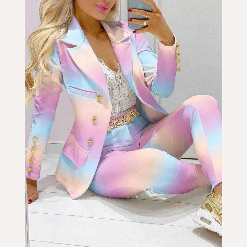 CM.YAYA Elegant INS Paisley Butterfly Blazer Suit and Pants Two 2 Piece Set for Women 2022 Autumn Winter Street Outfit Tracksuit - KIMLUD