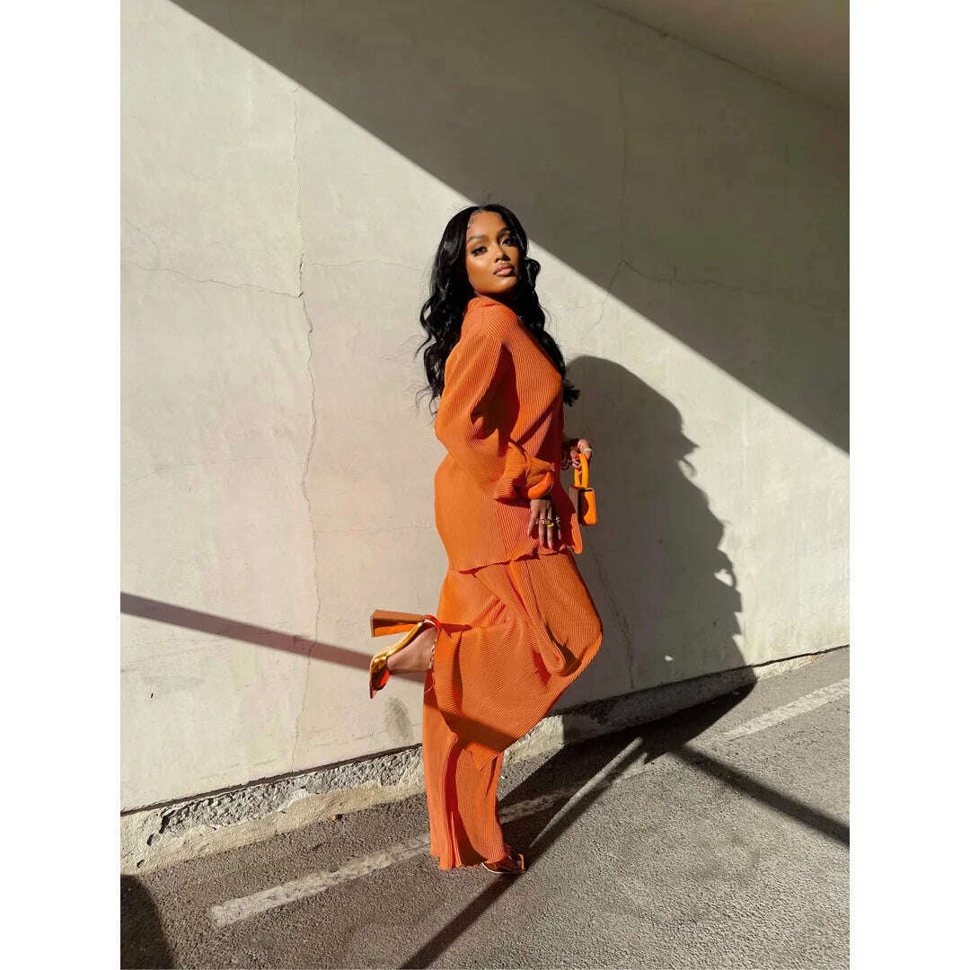 CM.YAYA Street Women's Set Long Sleeve Shirt Tops and Wide Leg Pants Elegant Tracksuit Two Piece Set Sweatsuit Fitness Outfits - KIMLUD