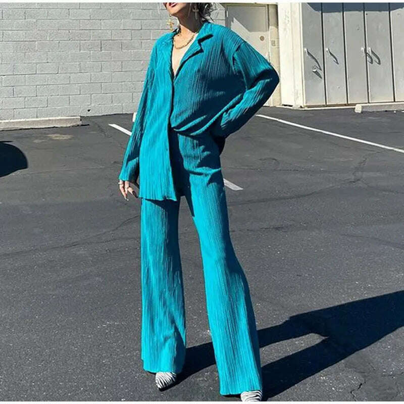 CM.YAYA Street Women's Set Long Sleeve Shirt Tops and Wide Leg Pants Elegant Tracksuit Two Piece Set Sweatsuit Fitness Outfits - KIMLUD