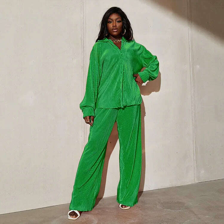 CM.YAYA Street Women's Set Long Sleeve Shirt Tops and Wide Leg Pants Elegant Tracksuit Two Piece Set Sweatsuit Fitness Outfits - KIMLUD