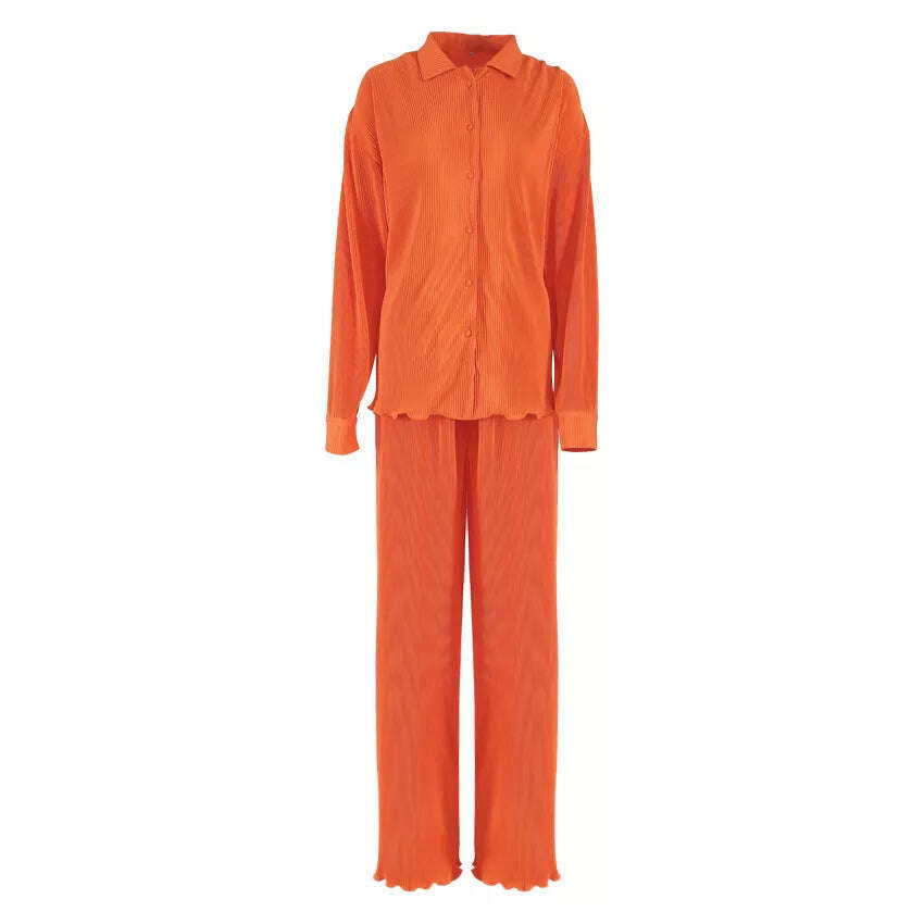 CM.YAYA Street Women's Set Long Sleeve Shirt Tops and Wide Leg Pants Elegant Tracksuit Two Piece Set Sweatsuit Fitness Outfits - KIMLUD