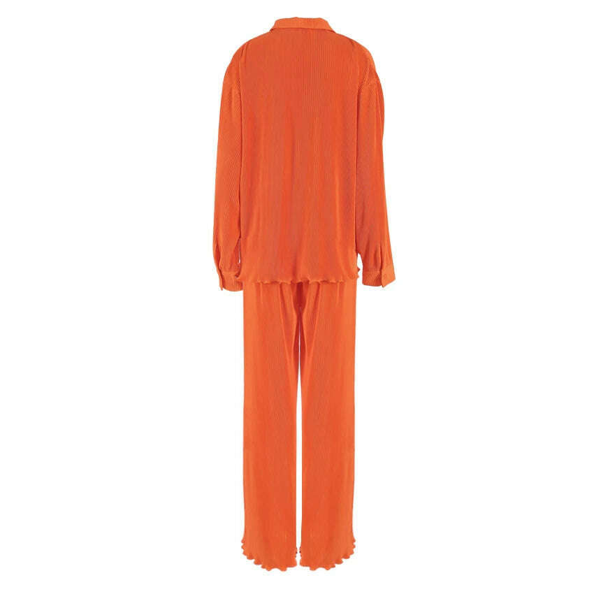CM.YAYA Street Women's Set Long Sleeve Shirt Tops and Wide Leg Pants Elegant Tracksuit Two Piece Set Sweatsuit Fitness Outfits - KIMLUD