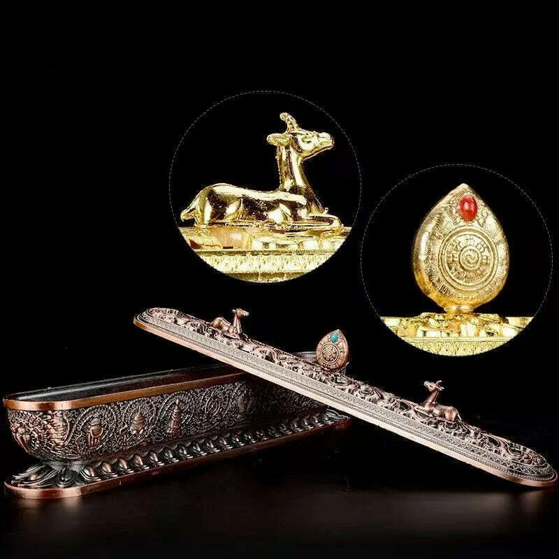 Copper Incense Stick Burner Antique Handmade Holder Zen Buddhist Tea House Home Office Decoration Crafts Ornaments - KIMLUD