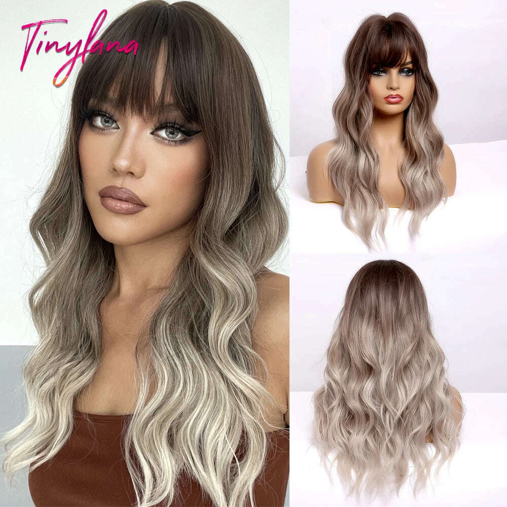 KIMLUD, Cosplay Ginger Orange Long Curly Synthetic Wigs with Bangs Deep Wave Lolita Hair for Women Halloween Party Daily Heat Resistant, LC303-1, KIMLUD APPAREL - Womens Clothes