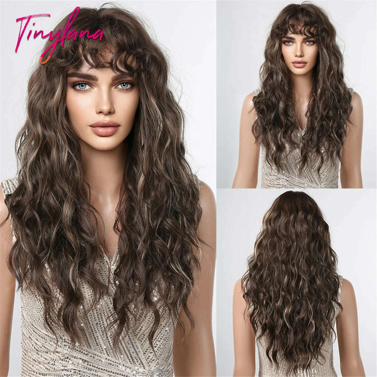 KIMLUD, Cosplay Ginger Orange Long Curly Synthetic Wigs with Bangs Deep Wave Lolita Hair for Women Halloween Party Daily Heat Resistant, LC1071-1, KIMLUD APPAREL - Womens Clothes