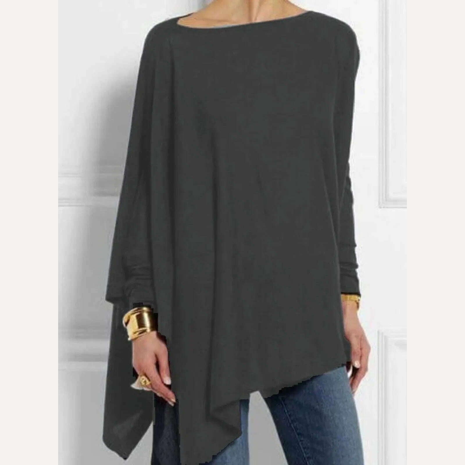 Cotton Irregular Womens Tops And Blouses Casual O Neck Long Sleeve Top Female Tunic 2021 Autumn Plus Size Women Blusas Shirts - KIMLUD