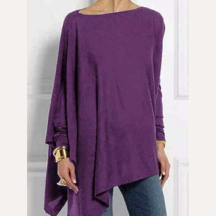 Cotton Irregular Womens Tops And Blouses Casual O Neck Long Sleeve Top Female Tunic 2021 Autumn Plus Size Women Blusas Shirts - KIMLUD