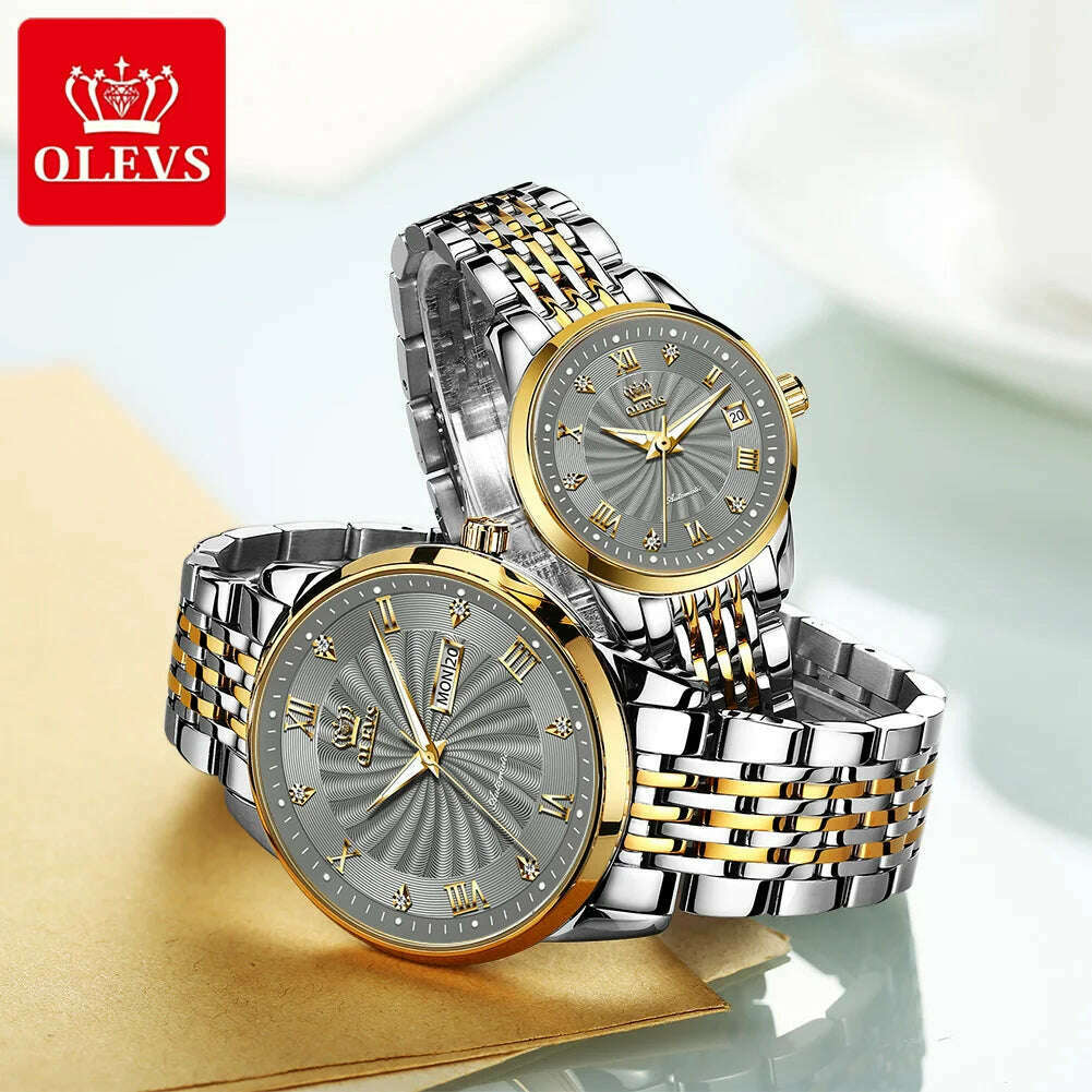 Couple Watch OELVS Brand Luxury Automatic Mechanical Watch Stainless Steel Waterproof Clock relogio masculino Couple Gift 6630 - KIMLUD