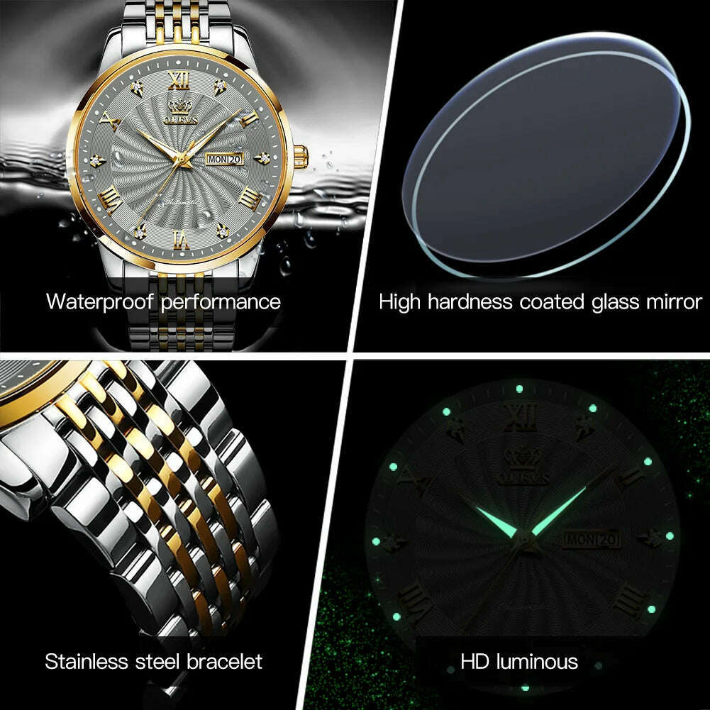Couple Watch OELVS Brand Luxury Automatic Mechanical Watch Stainless Steel Waterproof Clock relogio masculino Couple Gift 6630 - KIMLUD