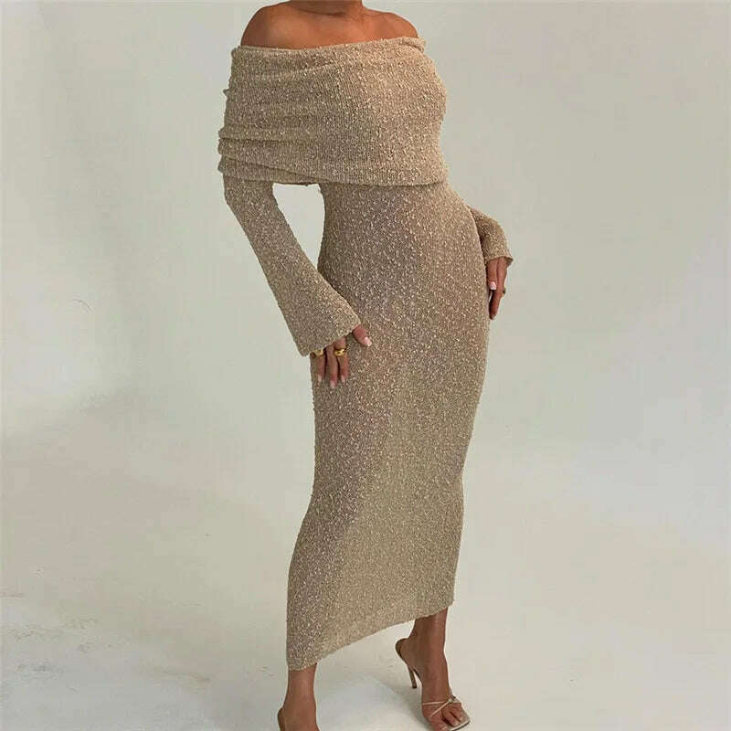 Crocheted Mesh Sheer Dress Women Bodycon Cocktail Long Evening Clothes Ladies Fall Elegant Luxury Long Sexy Party Knit Dresses - KIMLUD