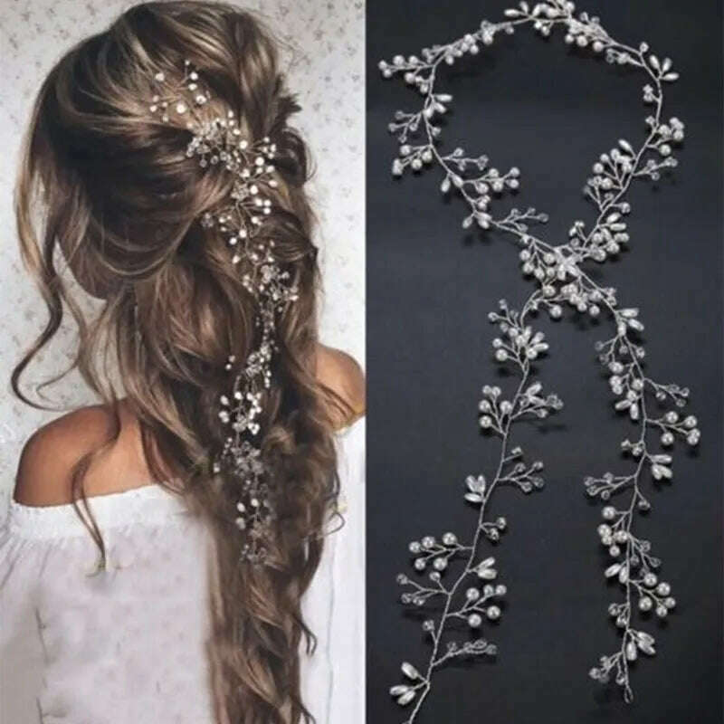 Crystal Pearl Tiaras Hairbands Hairpins Bridesmaid Diamante Vine Decoration Hair Accessories Bridal Wedding Jewelry Headwear - KIMLUD