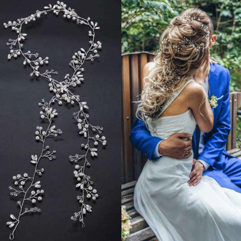 Crystal Pearl Tiaras Hairbands Hairpins Bridesmaid Diamante Vine Decoration Hair Accessories Bridal Wedding Jewelry Headwear - KIMLUD