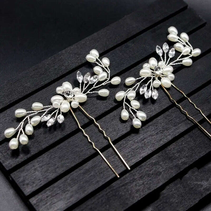 Crystal Pearl Tiaras Hairbands Hairpins Bridesmaid Diamante Vine Decoration Hair Accessories Bridal Wedding Jewelry Headwear - KIMLUD