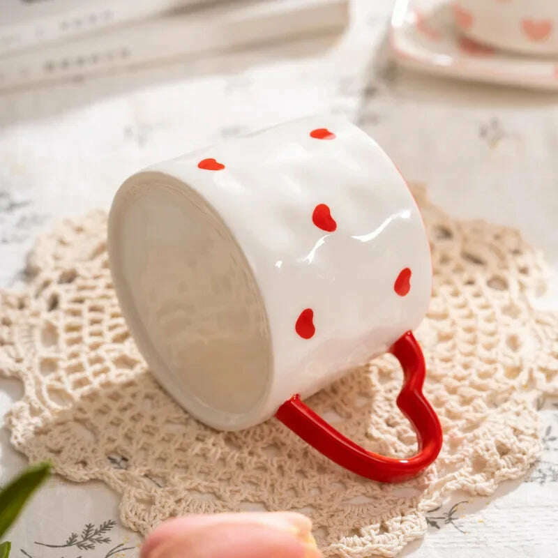 Cute INS Ceramic Mug Creative Hand-Painted Love Heart Coffee Cup Breakfast Milk Cup Afternoon tea Mug Valentine's Day present - KIMLUD