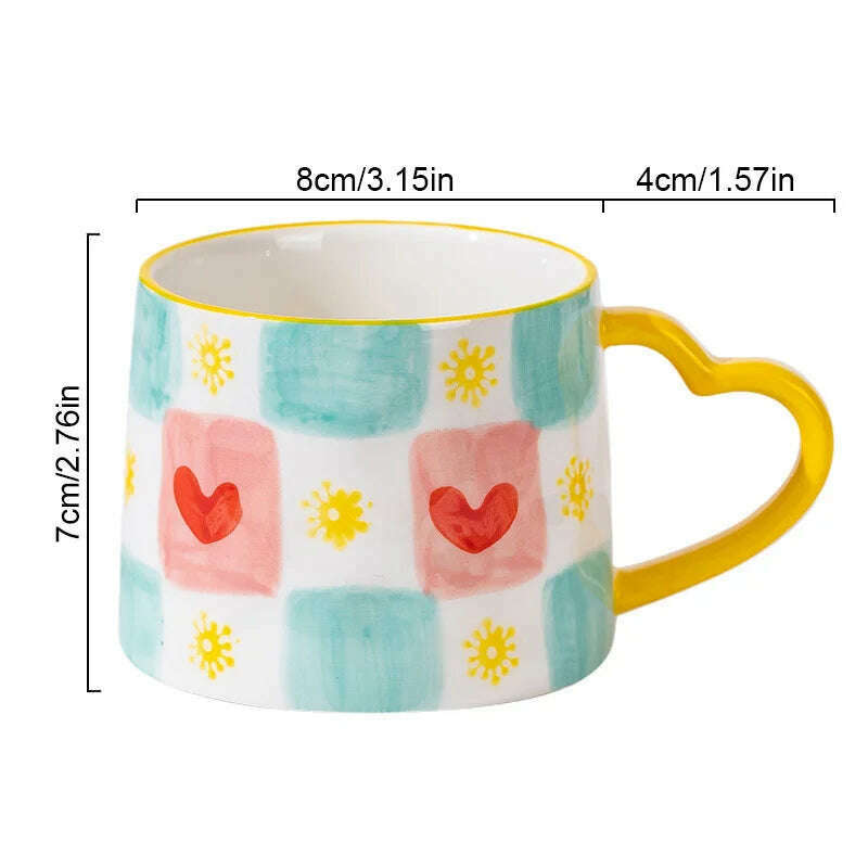 Cute INS Ceramic Mug Creative Hand-Painted Love Heart Coffee Cup Breakfast Milk Cup Afternoon tea Mug Valentine's Day present - KIMLUD