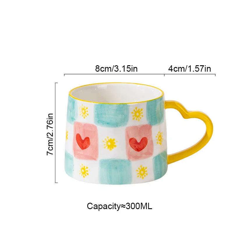 Cute INS Ceramic Mug Creative Hand-Painted Love Heart Coffee Cup Breakfast Milk Cup Afternoon tea Mug Valentine's Day present - KIMLUD