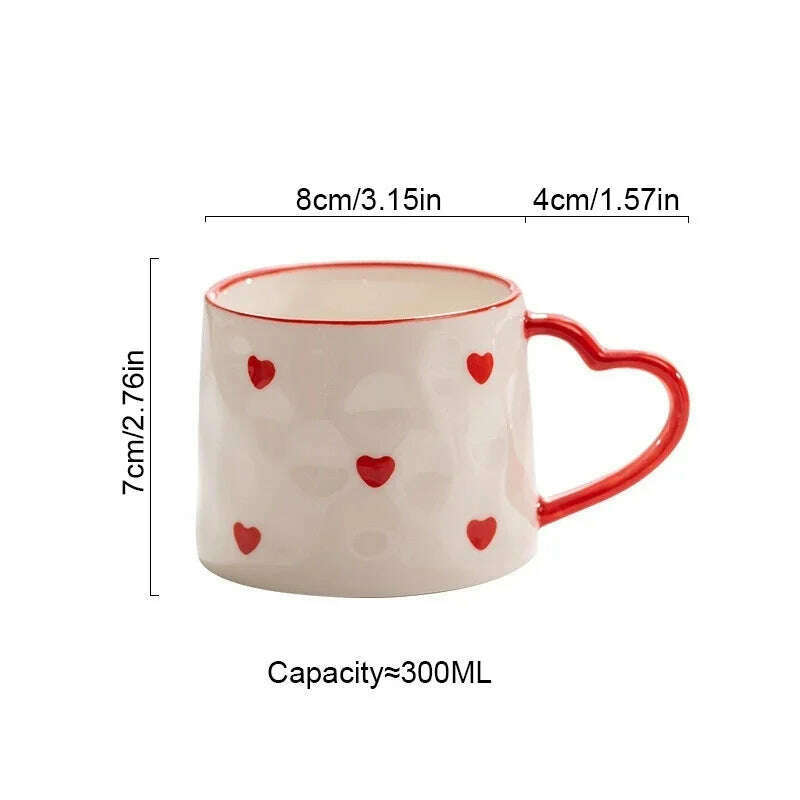 Cute INS Ceramic Mug Creative Hand-Painted Love Heart Coffee Cup Breakfast Milk Cup Afternoon tea Mug Valentine's Day present - KIMLUD