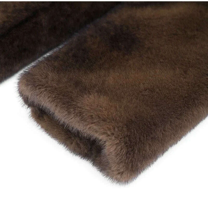 KIMLUD, Dark Brown Faux Fur Long Overcoat For Women Fashion Lapel Single Breasted Loose Fluffy Plush Warm Coat Winter Thicken Outerwear, KIMLUD Womens Clothes